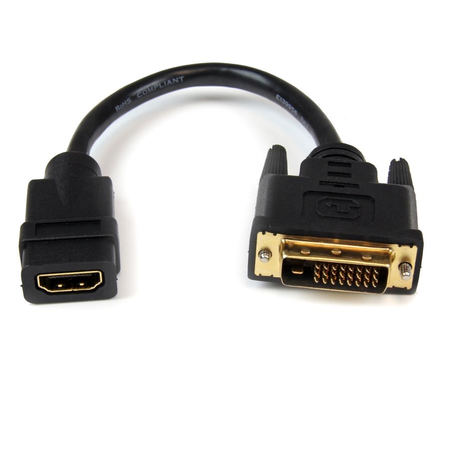 Cable Adaptador De 20CM HDMI A Dvi - Dvi-D Macho - HDMI Hembra - Cable Convertidor De Video - Negro - Startech.com Mod. HDDVIFM8IN