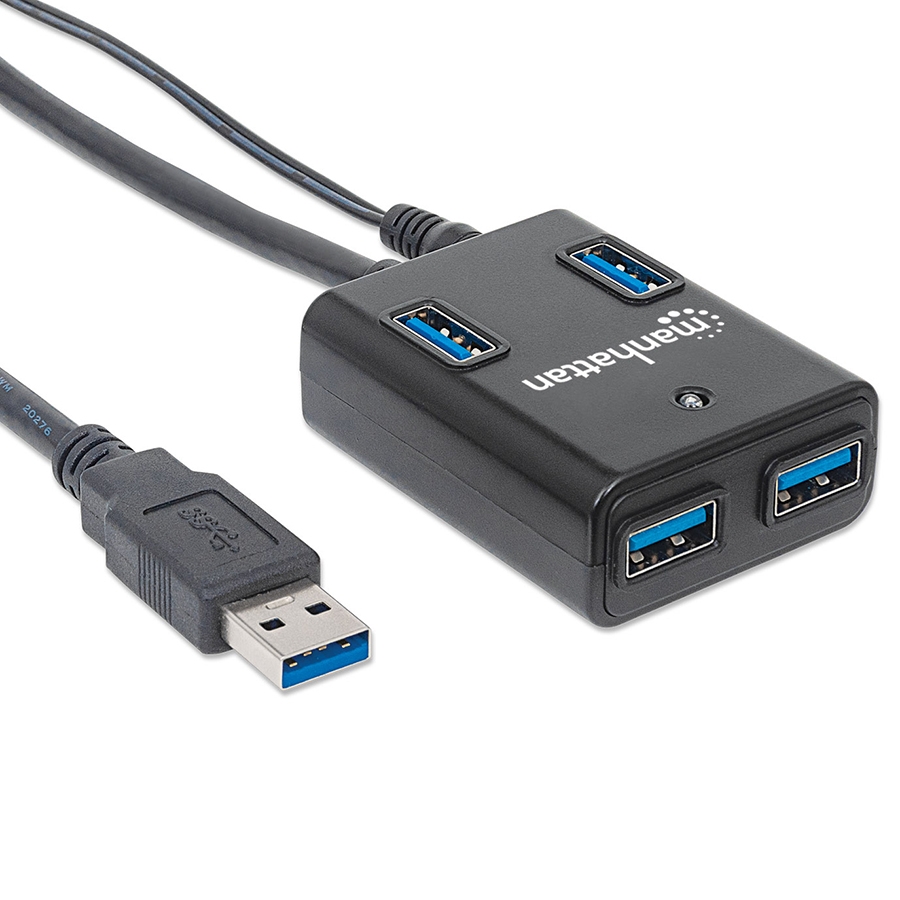 Hub Usb,Manhattan,162302, V3.0 4 Ptos Con Fuente, Negro - Imagen de 3