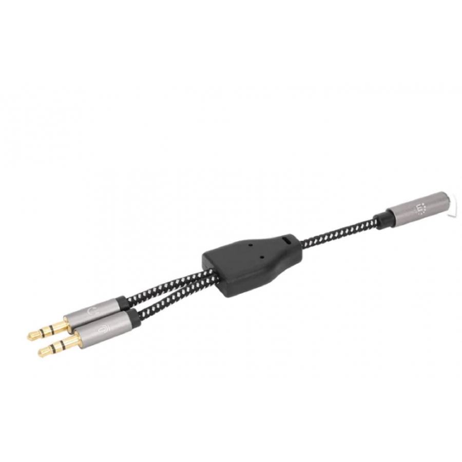Adaptador,Manhattan.356121, Audio 3.5MM 1 H A 2 M, 15CM, Cable Que Divide Audio Para Audifono Y Mic, Aluminio Plateado - Imagen de 2