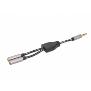 Adaptador,Manhattan,356114, Audio 3.5MM 1 M A 2 H, 15CM, Conecta Dos Audifonos A Un Jack De 3.5MM, Aluminio, Negro / P
