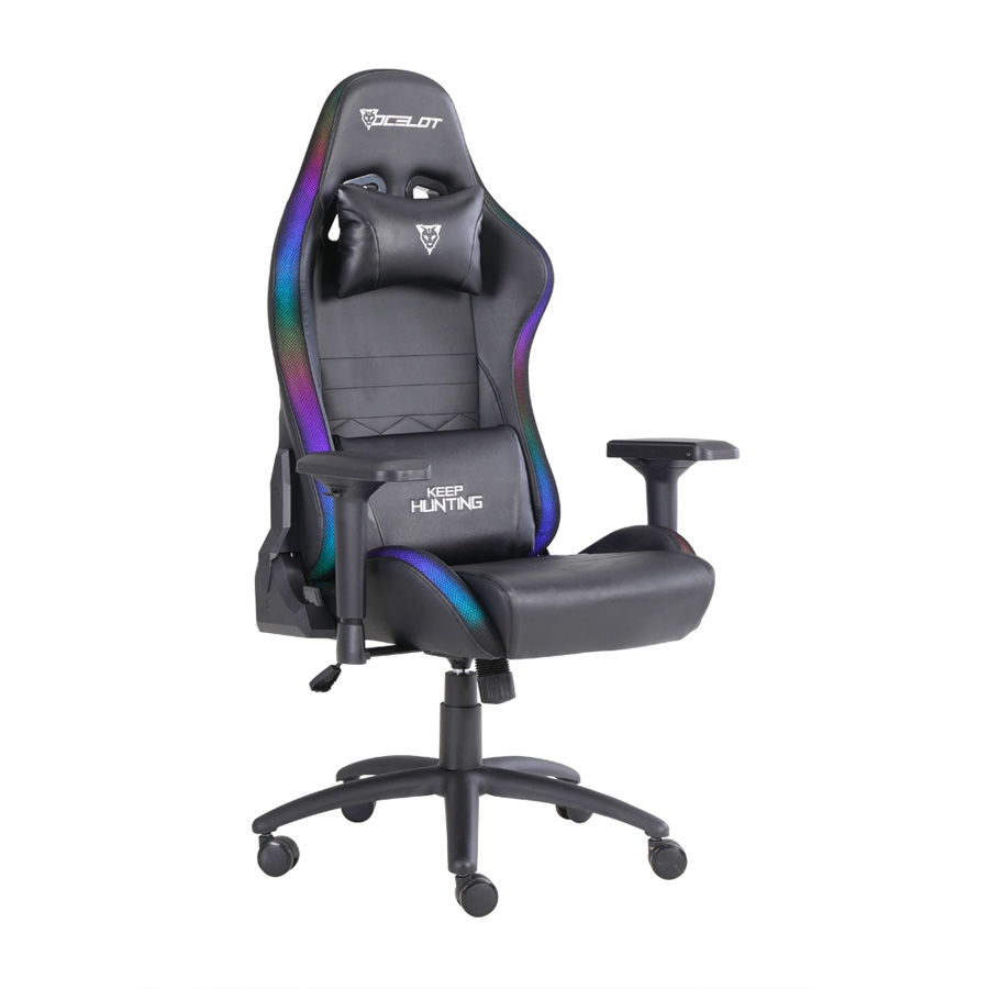 Silla Ocelot Gaming Osrgb / Vinipiel / RGB / Base Metalica Ajustable / Descansabrazos 4d / Piston Clase 4 / Reclinable 90-155 Grados / Hasta 150kg / Cojines Lumbar Y Cervical / Color Negro - Imagen de 2