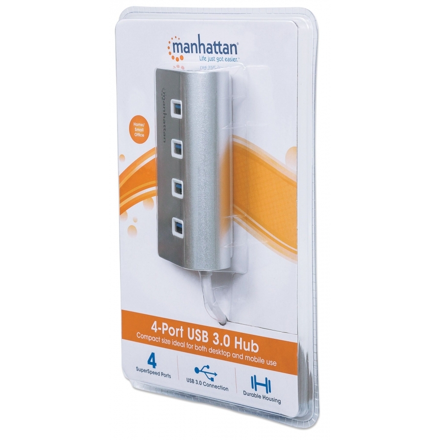 Hub Usb,Manhattan,163767, V3.0 4 Ptos Color Aluminio
