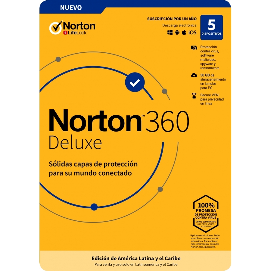 Norton 360 Deluxe / Total Security/ 5 Dispositivos/ 1 Año (Caja)