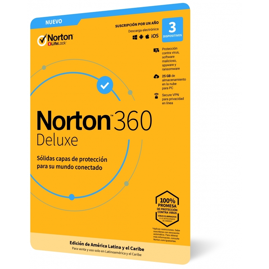 Norton 360 Deluxe / Total Security / 3 Dispositivos / 1 Año (Caja)