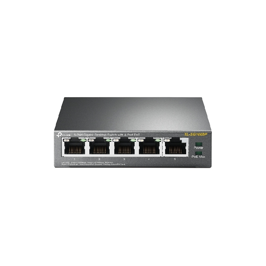 Switch | TP-LINK | TL-SG1005P | 5 Puertos RJ45 Gigabit 10/100/1000 Mbps | No Administrable |Con 4 Puertos POE | Para Escritorio