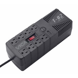 Regulador Electronico De Voltaje Vica T-02 1200VA / 700W, 8 Tomas Nema 5-15R Reguladas Y Con Supresor De Picos, Puerto RJ11, 5 Años De Garantia