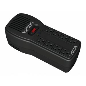 Regulador Electronico De Voltaje Vica V2500 2500VA / 1500W, 8 Tomas Nema 5-15R Reguladas Y Con Supresor De Picos, Puertos RJ11 Y RJ45, 5 Años De Garantia