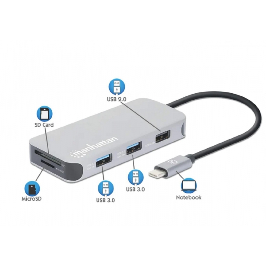 Docking Usb,manhattan,130615,-c 8 Ptos, Hdmi, Usb-c PD/2XUSBV3.2/USBV2.0, Red,sd/micro Sdd - Imagen de 2