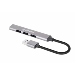 Hub Usb,Manhattan,168427, V2.0 3 Ptos Y V3.0 1 Pto, Aluminio Gris Espacial