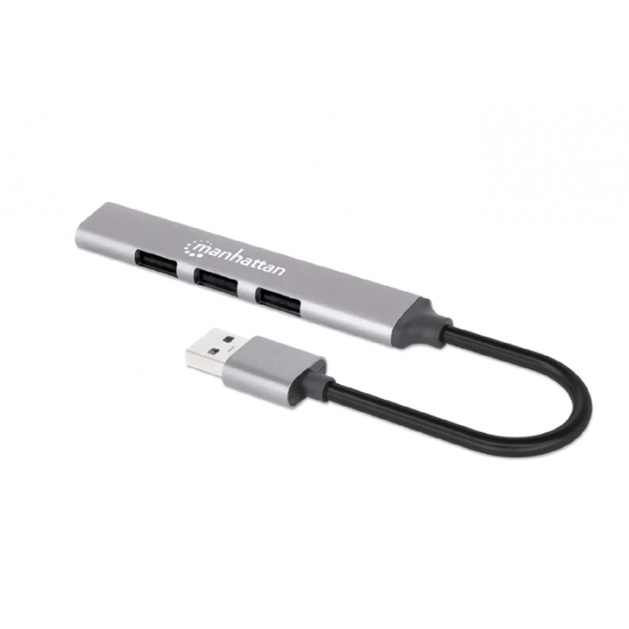 Hub Usb,Manhattan,168427, V2.0 3 Ptos Y V3.0 1 Pto, Aluminio Gris Espacial
