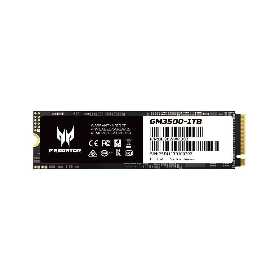 Unidad De Estado Solido SSD Interno Predator GM3500 1TB M.2 2280 NVME PCIE Gen 3X4 Lect. 3400 Escrit.3000 Mbs Pc Laptop Minipc (BL.9BWWR.102)