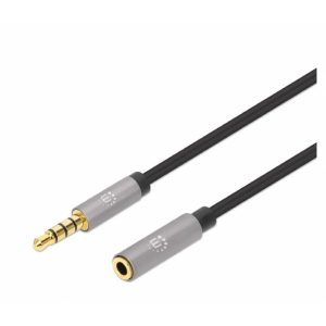Cable Audio Estereo, Manhattan,356053, 3.5MM Exten. M-H 5.0M Negro/Aluminio Plateado