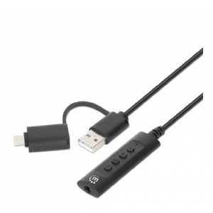 Convertidor Usb, Manhattan,153560, 2.0 / Usb-C A Tarjeta Sonido 3.5 Mm, Cable Con Controles