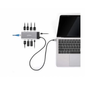 Docking USB-C , Manhattan, 130714 ,10 Ptos, 2Xhdmi, 5Xusb-A, USB-C, USB-C Pd, Rj45, Tarjeta Sd-Microsd