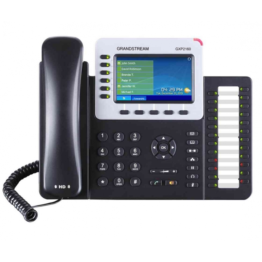 Telefono IP Grandstream GXP2160 / 6 Cuentas Sip 6 Lineas 2 Puertos Gigabit Bluetooth 24 Teclas Blf Conector RJ9 Compatible Con Ehs Pantalla Lcd A Color Soporta POE E Incluye Eliminador