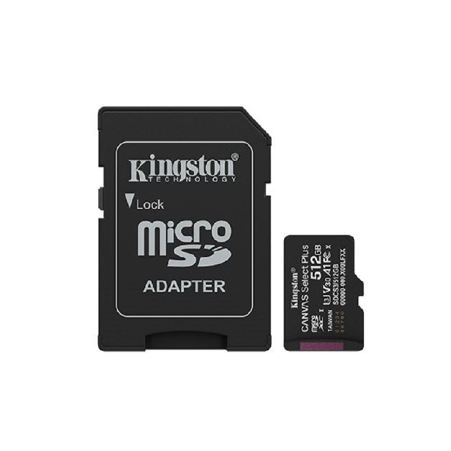 Memoria Flash Micro Sd KINGSTON Sdxc Canvas Select Plus 512GB 150MB/S Uhs-I U3 V30 C/Adaptador (SDCS3/512GB)