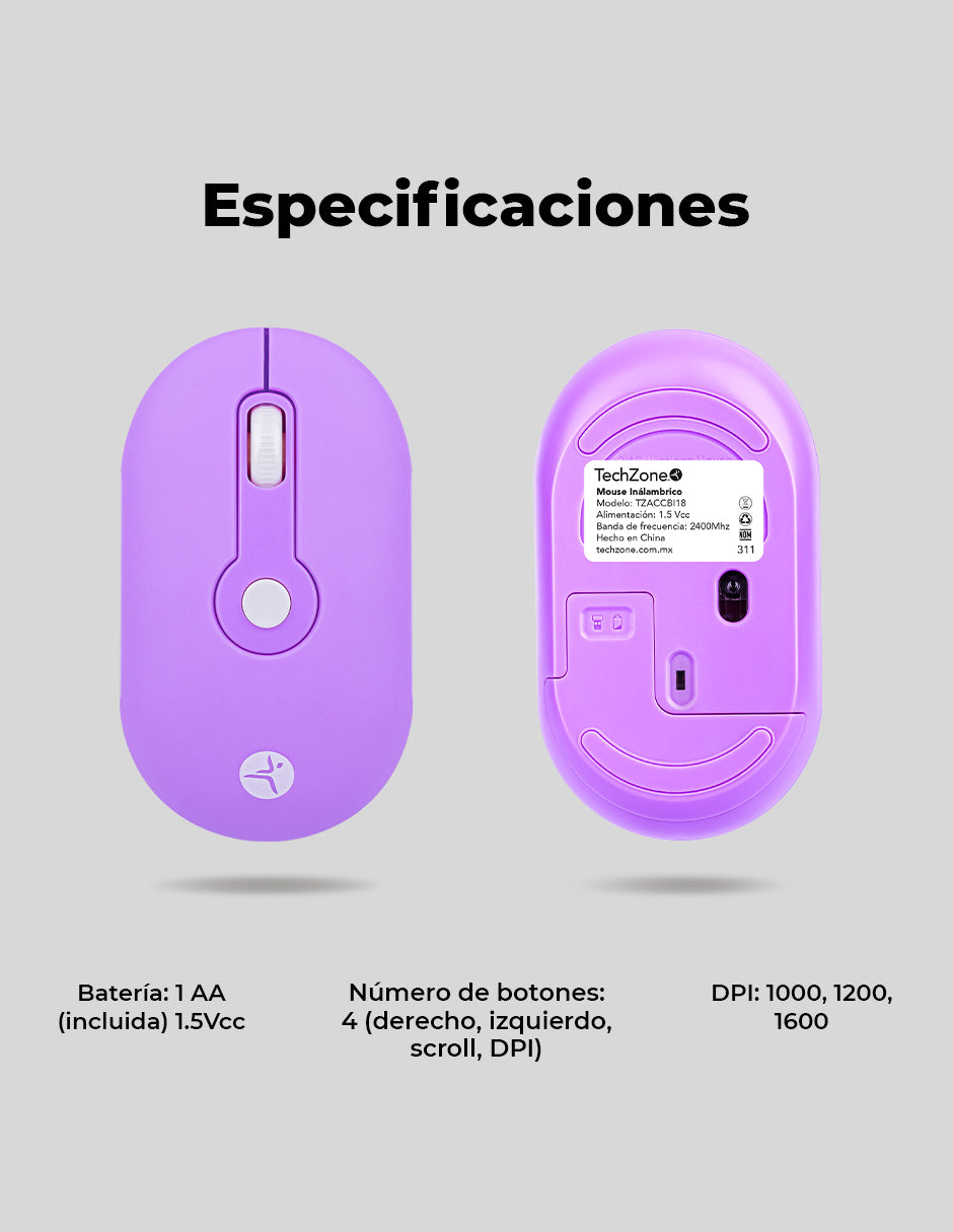 Teclado/Mouse Techzone TZACCBI18 Inalambrico, Dpi 1000,1200,1600, Usb, Qwerty, 2 Baterias Aaa, Aa - Imagen de 2