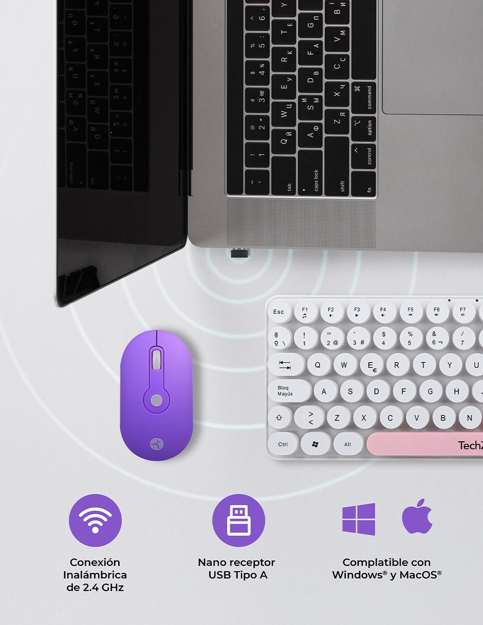 Teclado/Mouse Techzone TZACCBI18 Inalambrico, Dpi 1000,1200,1600, Usb, Qwerty, 2 Baterias Aaa, Aa - Imagen de 4
