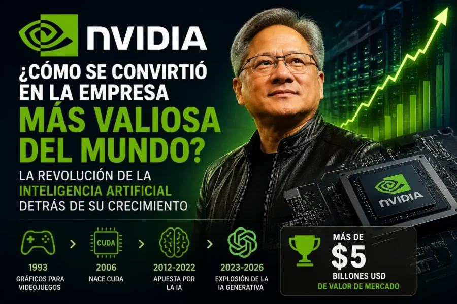 Jensen Huang y NVIDIA liderando la revolución de la Inteligencia Artificial con GPUs, centros de datos y tecnología para IA generativa.